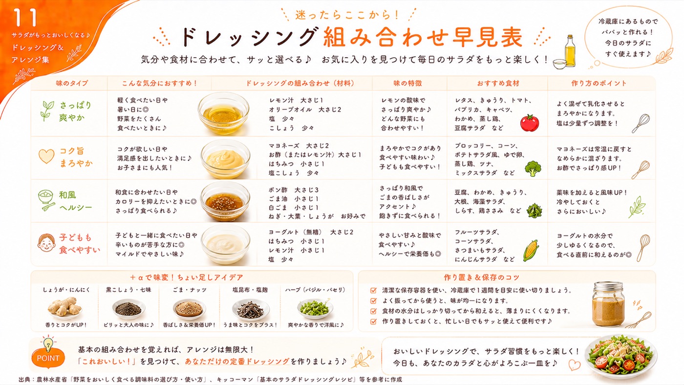 ドレッシング組み合わせ早見表